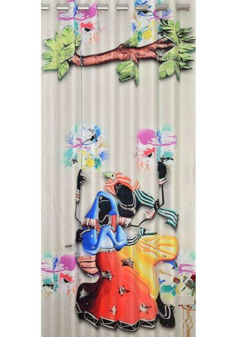 REHAAN 153 cm (5 ft) Window Polyester Room Darkening Curtain Single Curtain(White Krishna Printed) - Indya