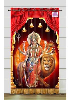 DECOMIZER 153 cm (5 ft) Window Polyester Room Darkening Curtain Single Curtain(Red MataVaishno2 Printed)