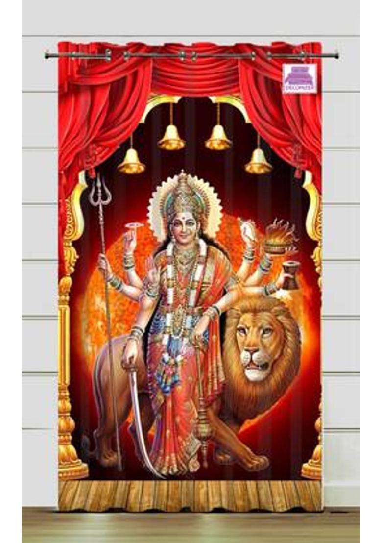DECOMIZER 153 cm (5 ft) Window Polyester Room Darkening Curtain Single Curtain(Red MataVaishno2 Printed) - Indya