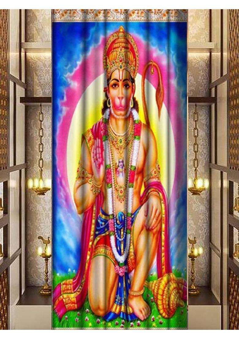 kitchDeco 152 cm (5 ft) Window Polyester Semi Transparent Curtain Single Curtain(Hanuman Ji Printed) - Indya