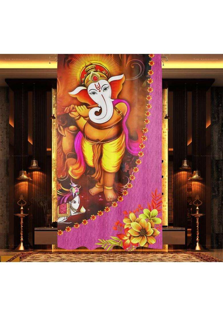DECOMIZER 153 cm (5 ft) Window Polyester Room Darkening Curtain Single Curtain(Red GaneshaBansuri Printed) - Indya