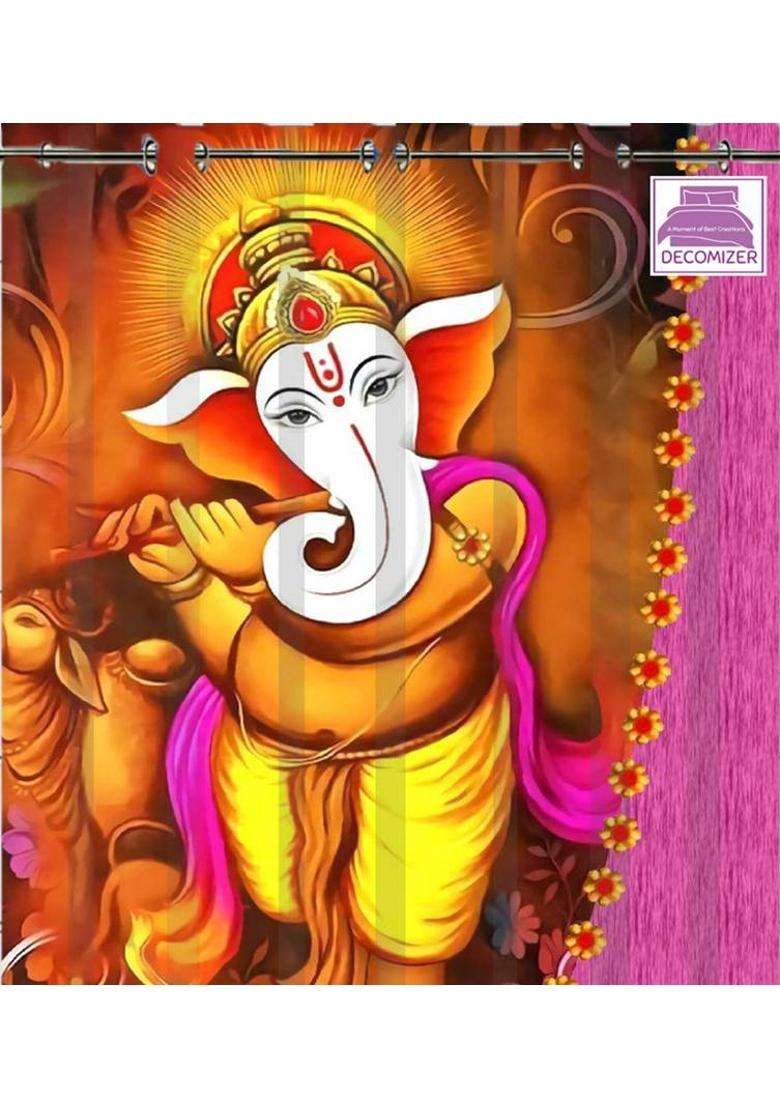 DECOMIZER 153 cm (5 ft) Window Polyester Room Darkening Curtain Single Curtain(Red GaneshaBansuri Printed) - Indya
