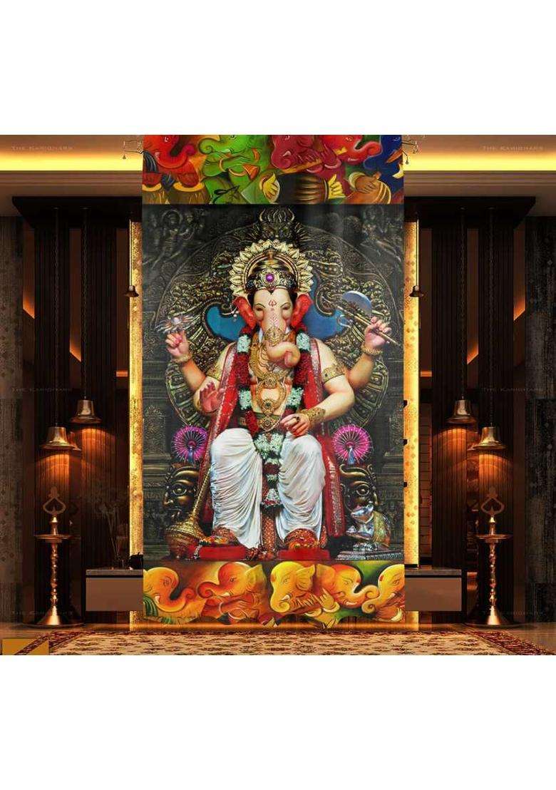 DECOMIZER 153 cm (5 ft) Window Polyester Room Darkening Curtain Single Curtain(Red GaneshaBansuri Printed) - Indya
