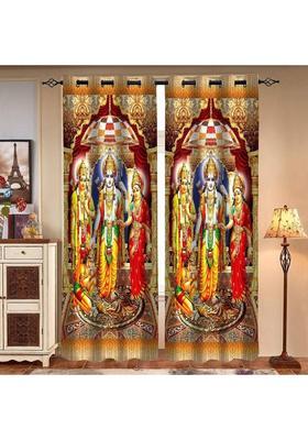 BANAVY 154 cm (5 ft) Window Polyester Room Darkening Curtain Single Curtain(Yellow Maroon 3D Printed)