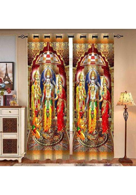 BANAVY 154 cm (5 ft) Window Polyester Room Darkening Curtain Single Curtain(Yellow Maroon 3D Printed)