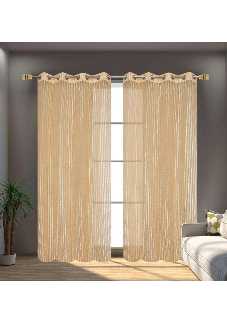 ALBANIA DRAPS 152 cm (5 ft) Window Tissue Transparent Curtain (Pack Of 2)(Gold Striped) - Indya