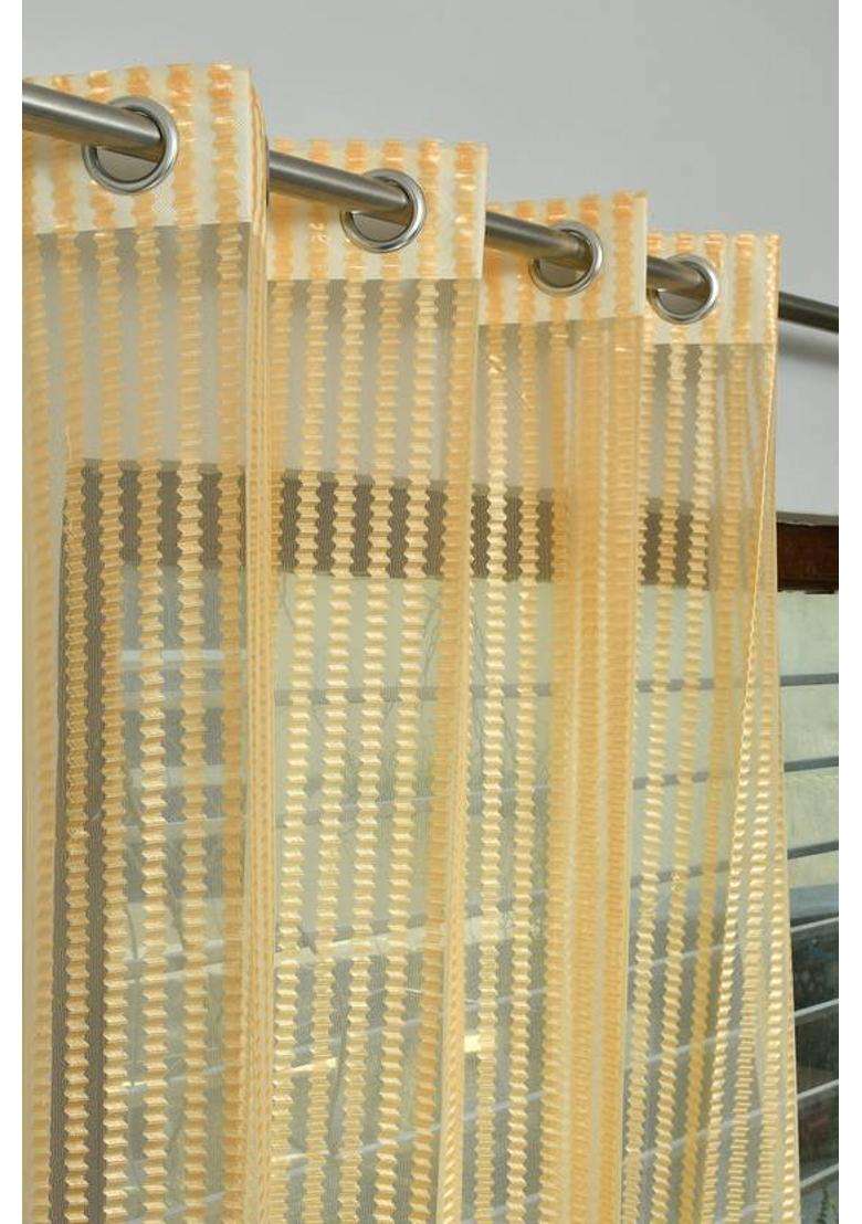 ALBANIA DRAPS 152 cm (5 ft) Window Tissue Transparent Curtain (Pack Of 2)(Gold Striped) - Indya