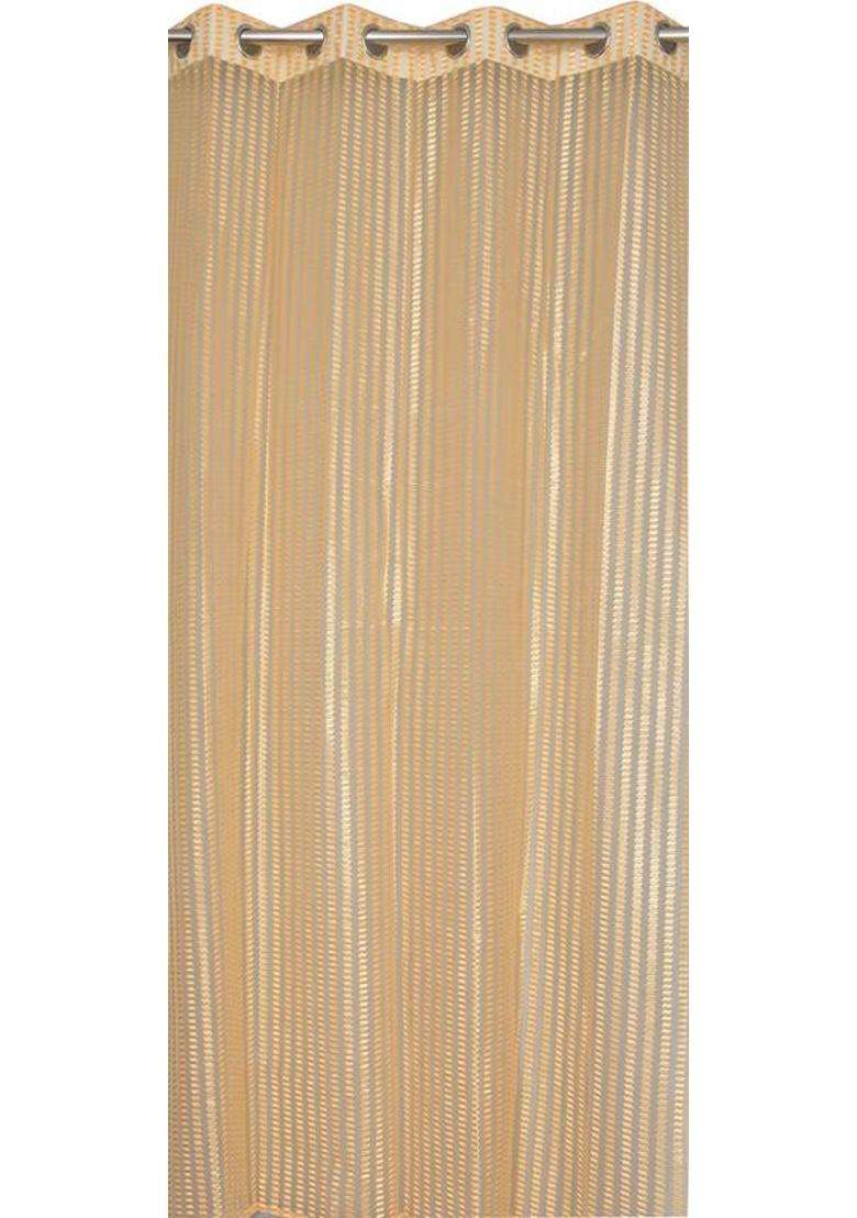ALBANIA DRAPS 152 cm (5 ft) Window Tissue Transparent Curtain (Pack Of 2)(Gold Striped) - Indya