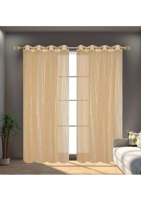 ALBANIA DRAPS 152 cm (5 ft) Window Tissue Transparent Curtain (Pack Of 2)(Gold Striped)