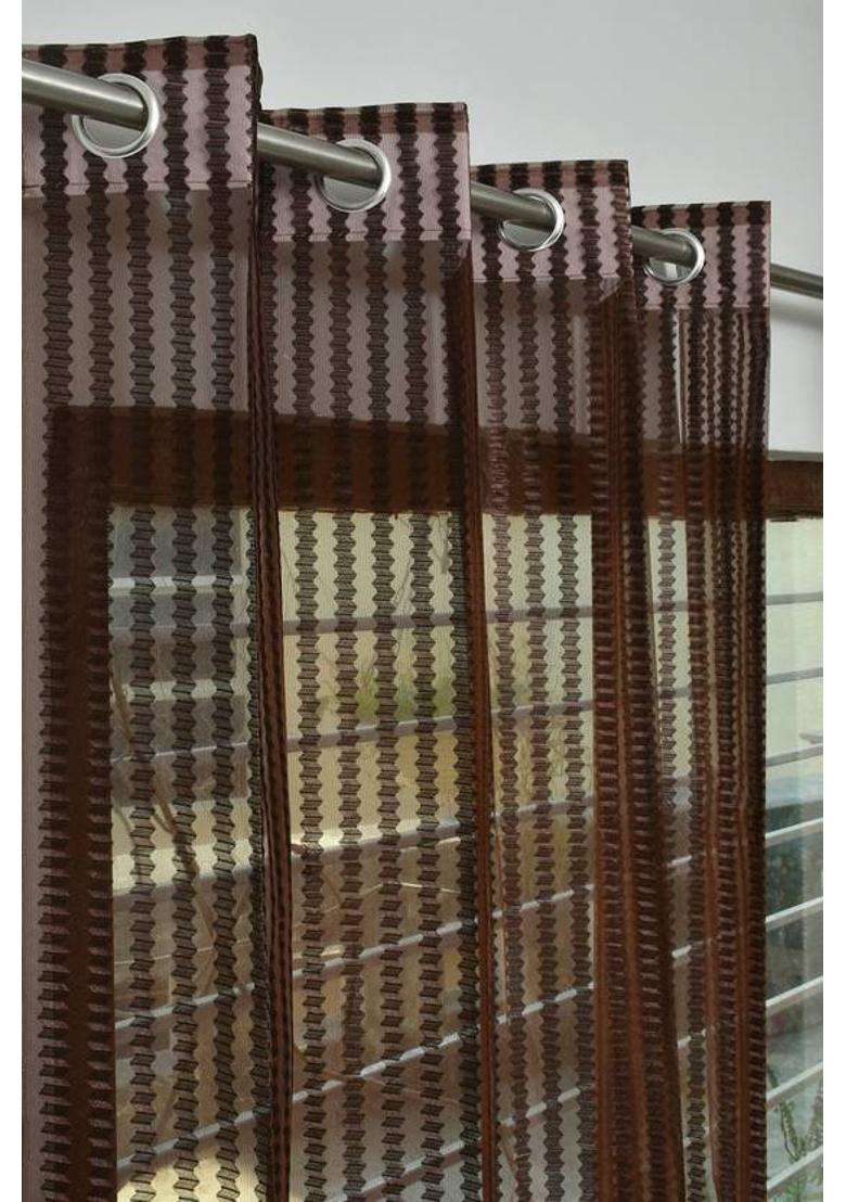 ALBANIA DRAPS 152 cm (5 ft) Window Tissue Transparent Curtain Single Curtain(Brown Striped) - Indya