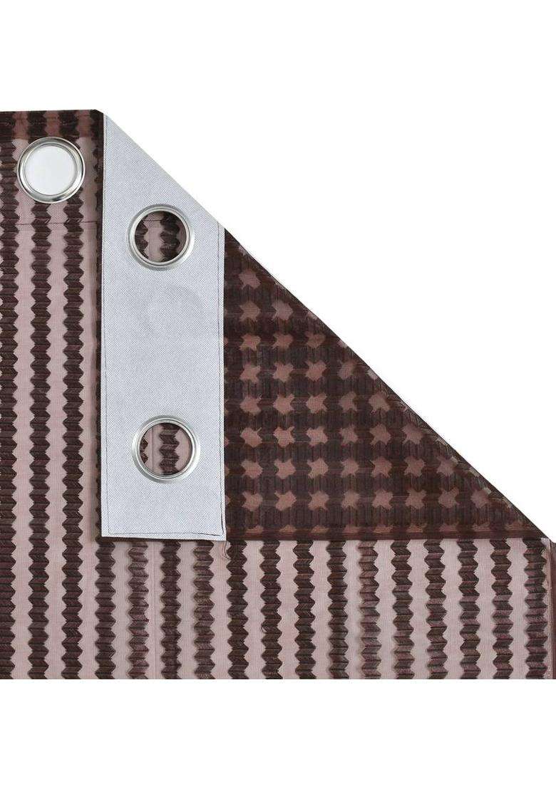 ALBANIA DRAPS 152 cm (5 ft) Window Tissue Transparent Curtain Single Curtain(Brown Striped) - Indya