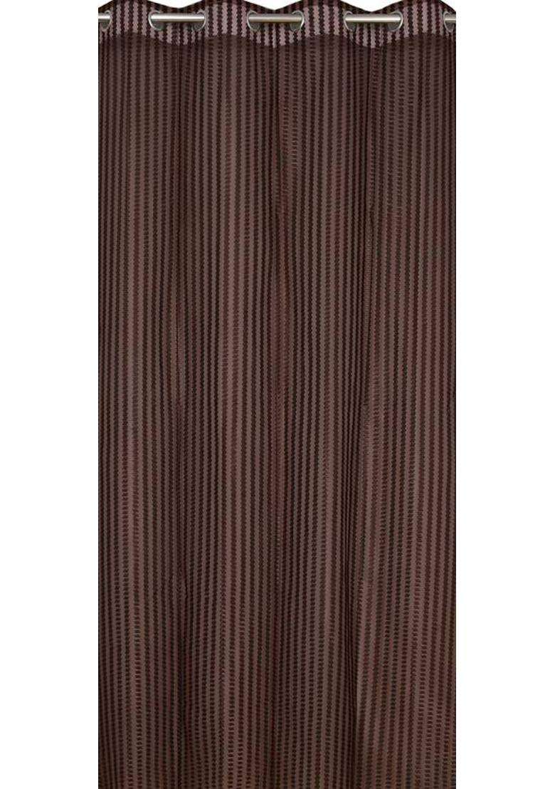 ALBANIA DRAPS 152 cm (5 ft) Window Tissue Transparent Curtain Single Curtain(Brown Striped) - Indya