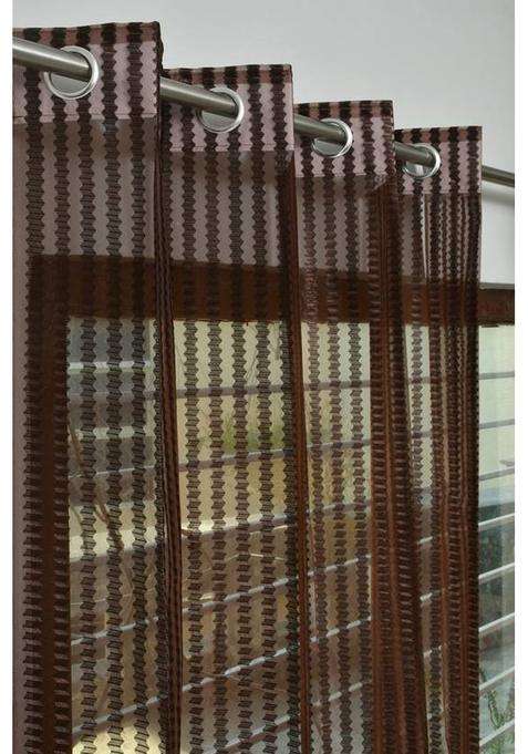 ALBANIA DRAPS 152 cm (5 ft) Window Tissue Transparent Curtain Single Curtain(Brown Striped)