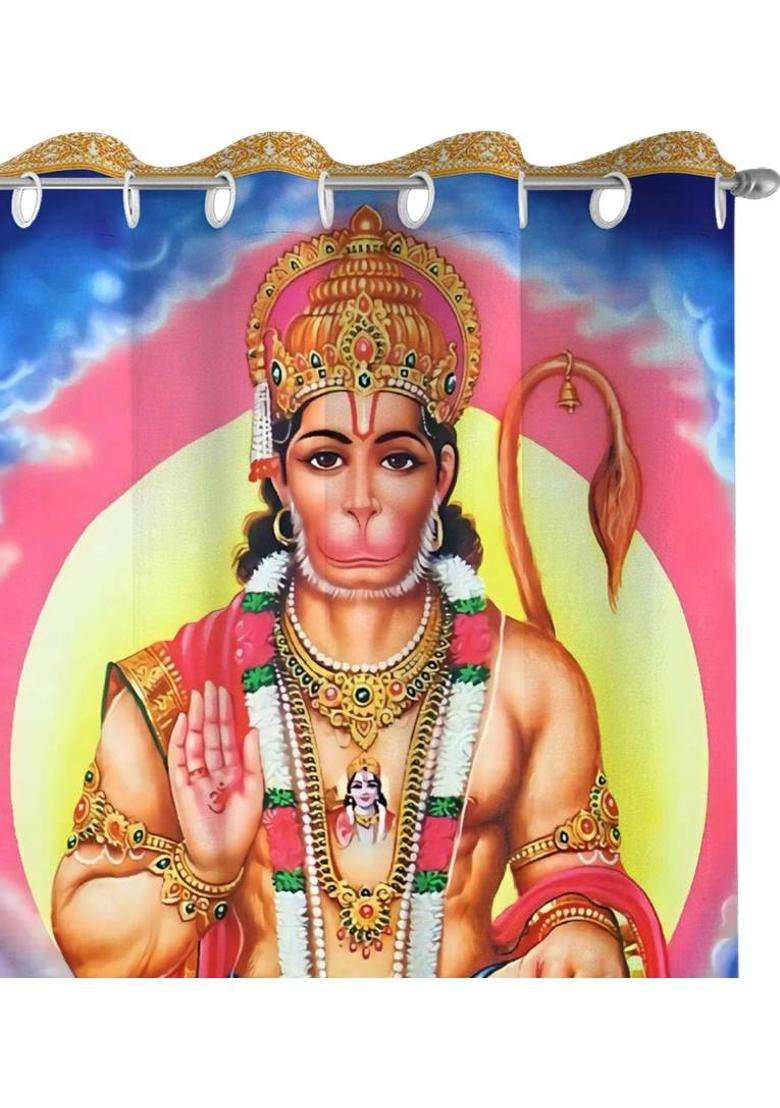 ZYLLIX 153 cm (5 ft) Window Polyester Room Darkening Curtain Single Curtain(Hanuman 3D Printed) - Indya