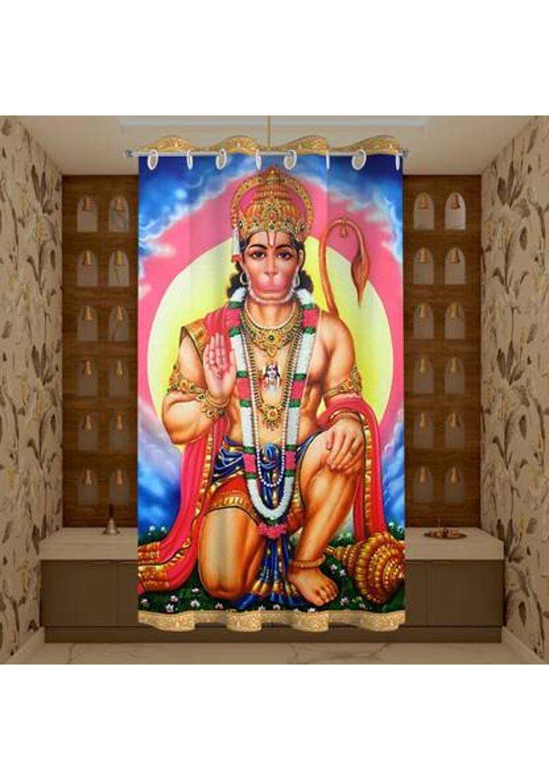 ZYLLIX 153 cm (5 ft) Window Polyester Room Darkening Curtain Single Curtain(Hanuman 3D Printed) - Indya