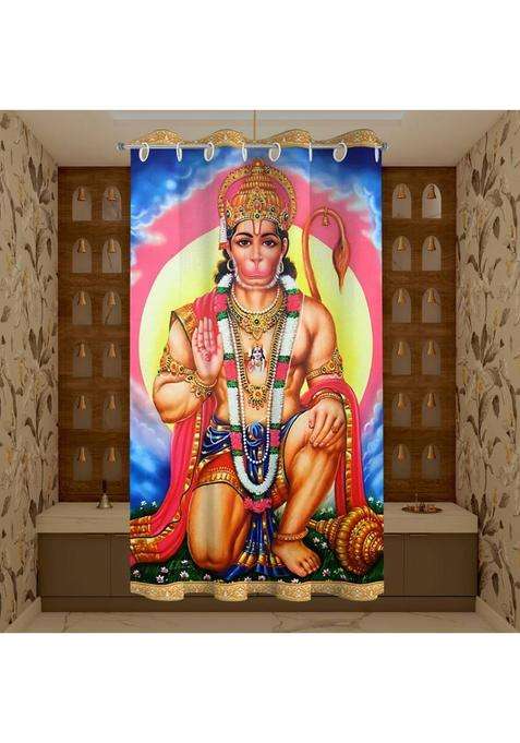 ZYLLIX 153 cm (5 ft) Window Polyester Room Darkening Curtain Single Curtain(Hanuman 3D Printed)