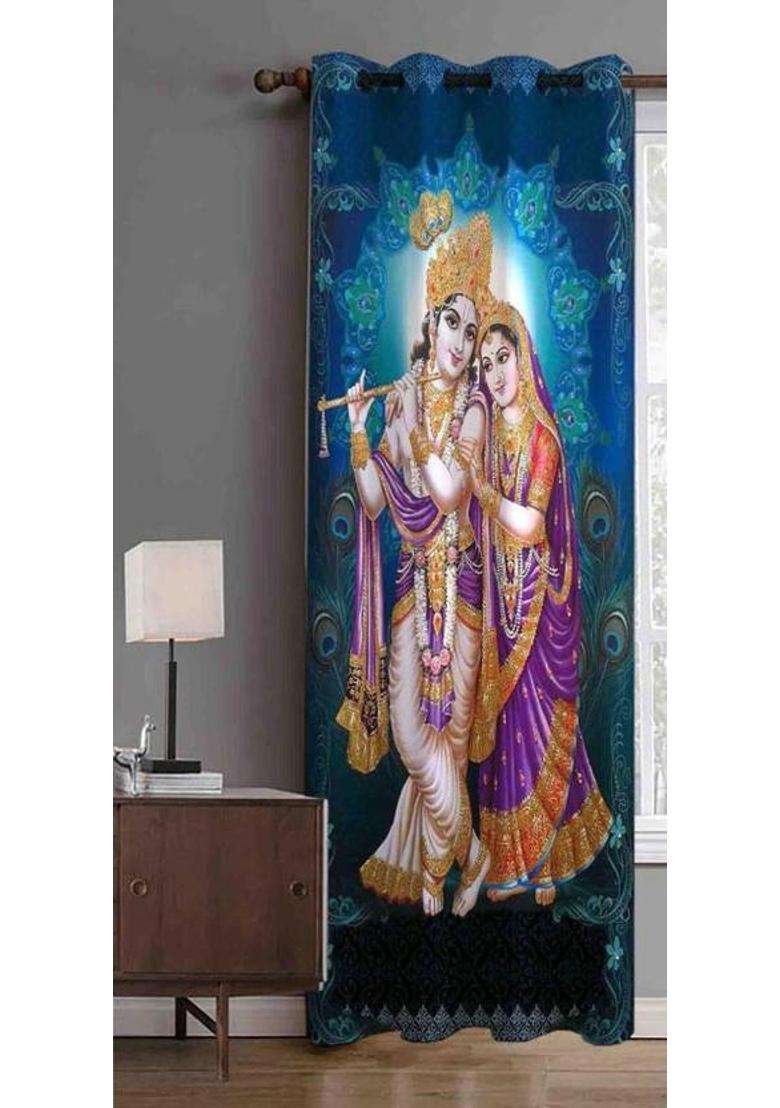 BANAVY 152 cm (5 ft) Window Polyester Room Darkening Curtain Single Curtain(Blue Printed) - Indya
