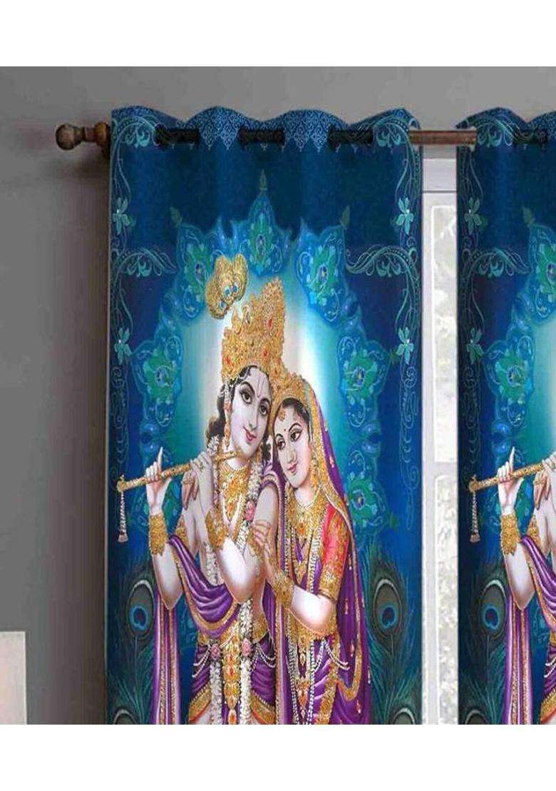 BANAVY 152 cm (5 ft) Window Polyester Room Darkening Curtain Single Curtain(Blue Printed) - Indya