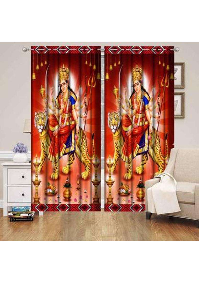 La elite 152 cm (5 ft) Window Polyester Room Darkening Curtain (Pack Of 2)(Maraani-Red Printed) - Indya