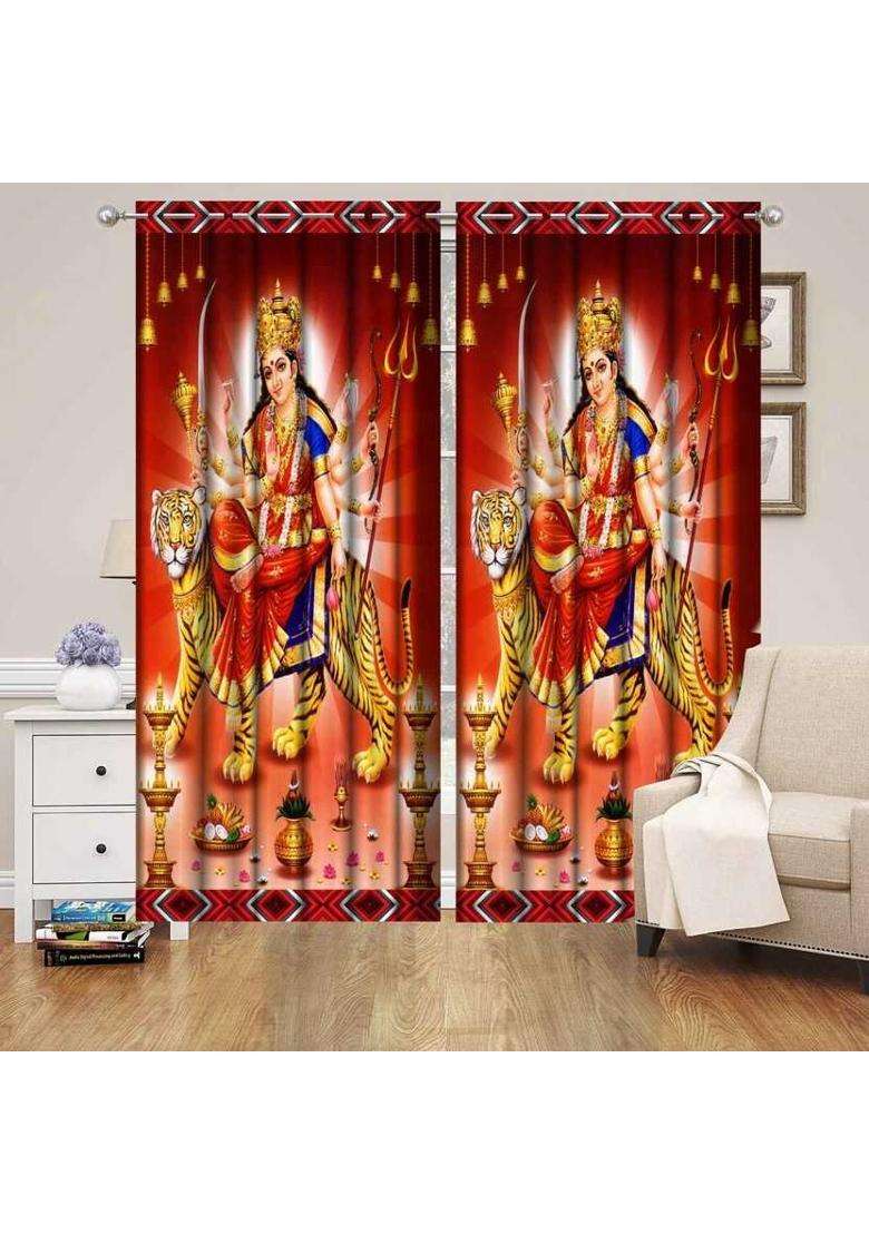 La elite 152 cm (5 ft) Window Polyester Room Darkening Curtain (Pack Of 2)(Maraani-Red Printed) - Indya