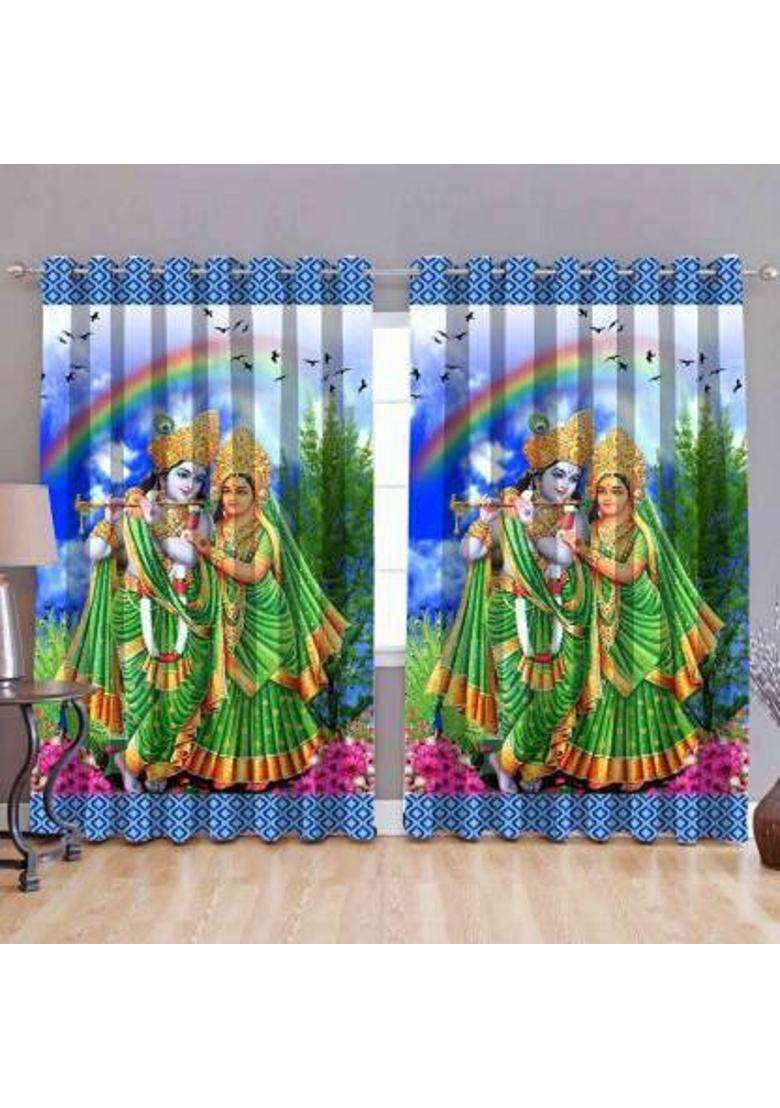 Gyanti texture 274 cm (9 ft) Long Door Silk Blackout Curtain Single Curtain(Solid Blue Printed) - Indya