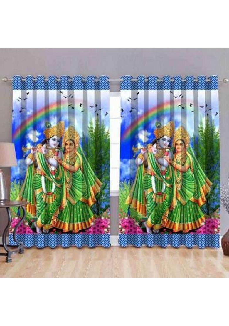 Gyanti texture 274 cm (9 ft) Long Door Silk Blackout Curtain Single Curtain(Solid Blue Printed) - Indya
