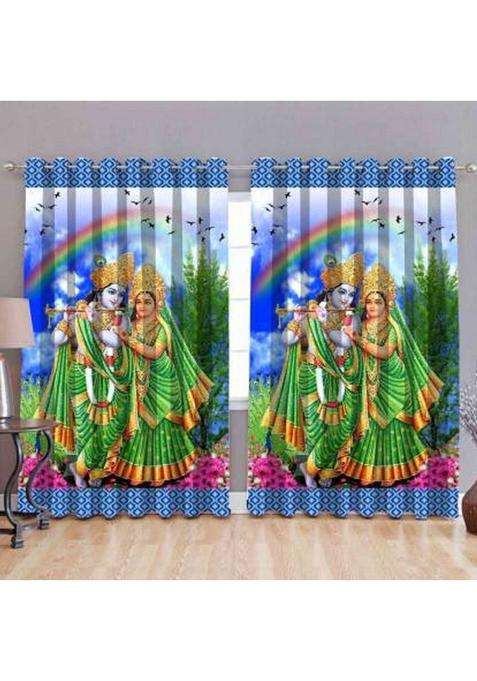 Gyanti texture 274 cm (9 ft) Long Door Silk Blackout Curtain Single Curtain(Solid Blue Printed)