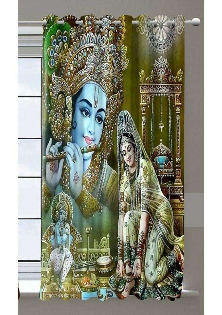 REHAAN 153 cm (5 ft) Window Polyester Room Darkening Curtain Single Curtain(Green Radha Printed) - Indya