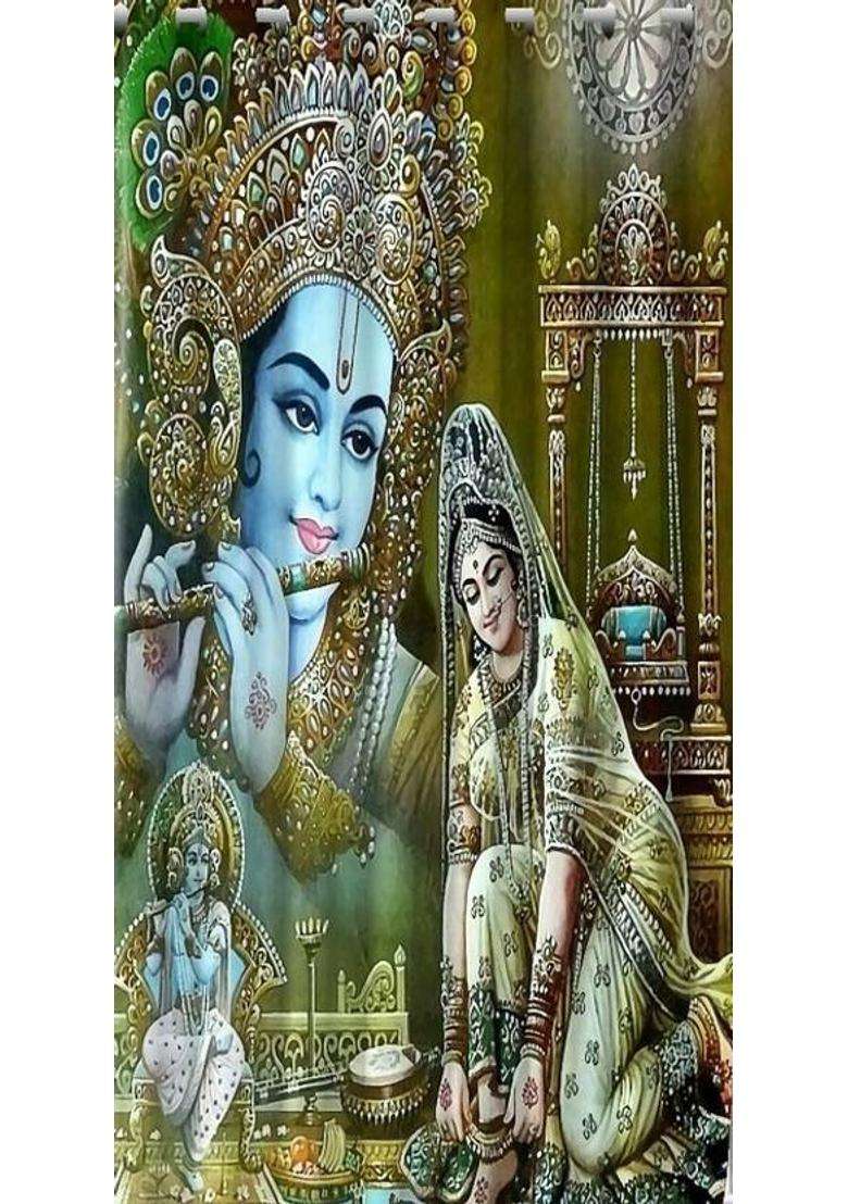 REHAAN 153 cm (5 ft) Window Polyester Room Darkening Curtain Single Curtain(Green Radha Printed) - Indya