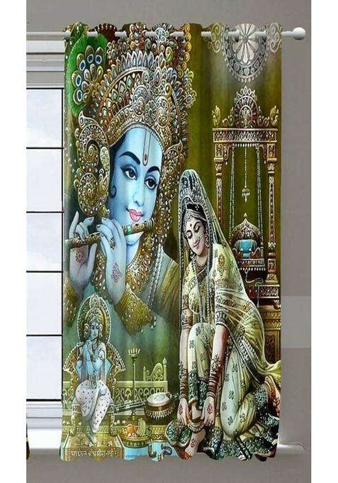 REHAAN 153 cm (5 ft) Window Polyester Room Darkening Curtain Single Curtain(Green Radha Printed)