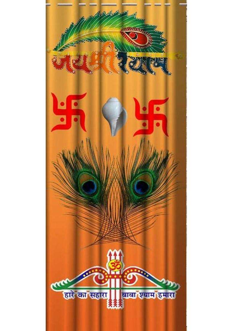 ROOKLEM 153 cm (5 ft) Window Polyester Room Darkening Curtain Single Curtain(Orange Jai Shri Shyam Printed) - Indya