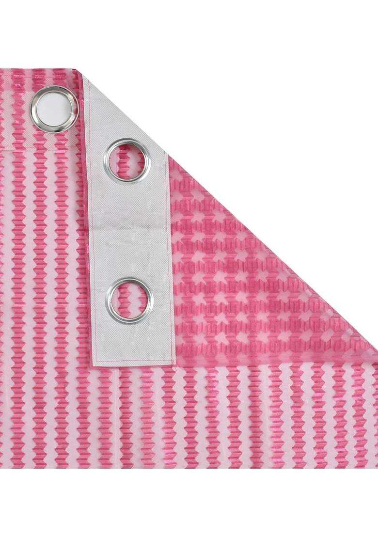 ALBANIA DRAPS 152 cm (5 ft) Window Tissue Transparent Curtain Single Curtain(Pink Striped) - Indya