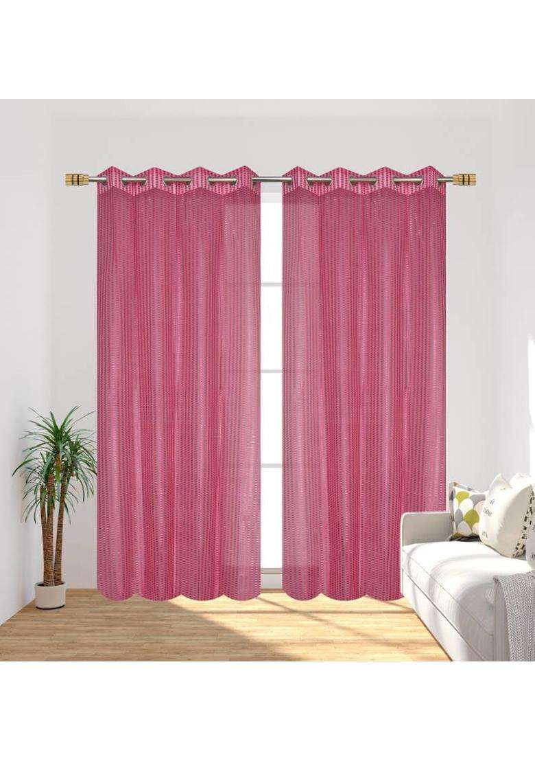 ALBANIA DRAPS 152 cm (5 ft) Window Tissue Transparent Curtain Single Curtain(Pink Striped) - Indya