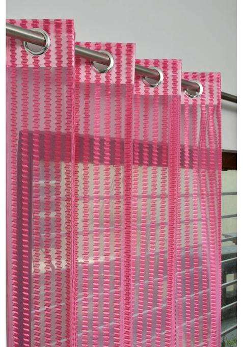 ALBANIA DRAPS 152 cm (5 ft) Window Tissue Transparent Curtain Single Curtain(Pink Striped)