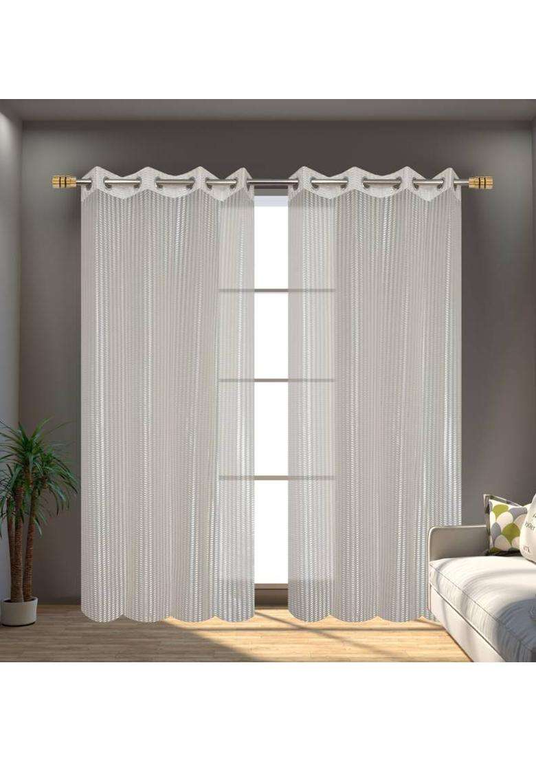 ALBANIA DRAPS 152 cm (5 ft) Window Tissue Transparent Curtain (Pack Of 2)(Cream Striped) - Indya