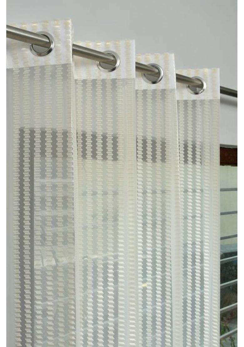 ALBANIA DRAPS 152 cm (5 ft) Window Tissue Transparent Curtain (Pack Of 2)(Cream Striped) - Indya