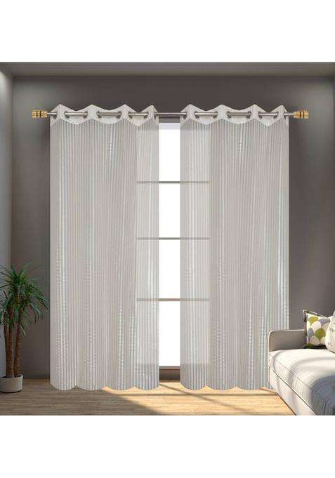 ALBANIA DRAPS 152 cm (5 ft) Window Tissue Transparent Curtain (Pack Of 2)(Cream Striped)