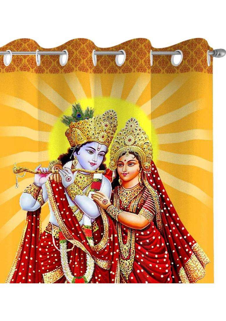 LOOMLYFE 153 cm (5 ft) Window Polyester Room Darkening Curtain Single Curtain(YelloRadhaKrishna 3D Printed) - Indya