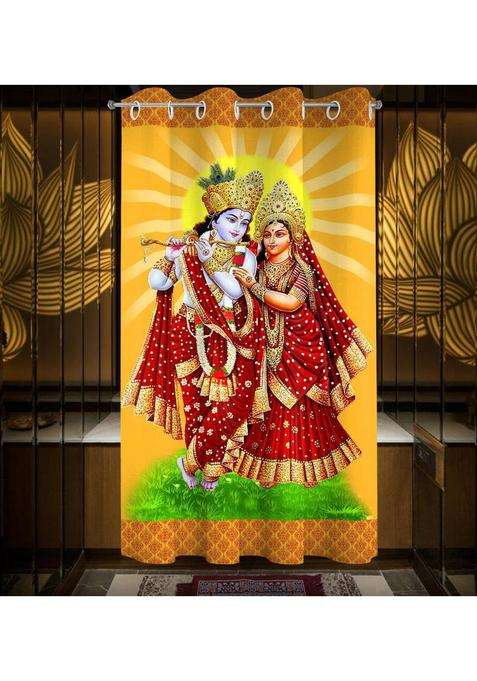 LOOMLYFE 153 cm (5 ft) Window Polyester Room Darkening Curtain Single Curtain(YelloRadhaKrishna 3D Printed)