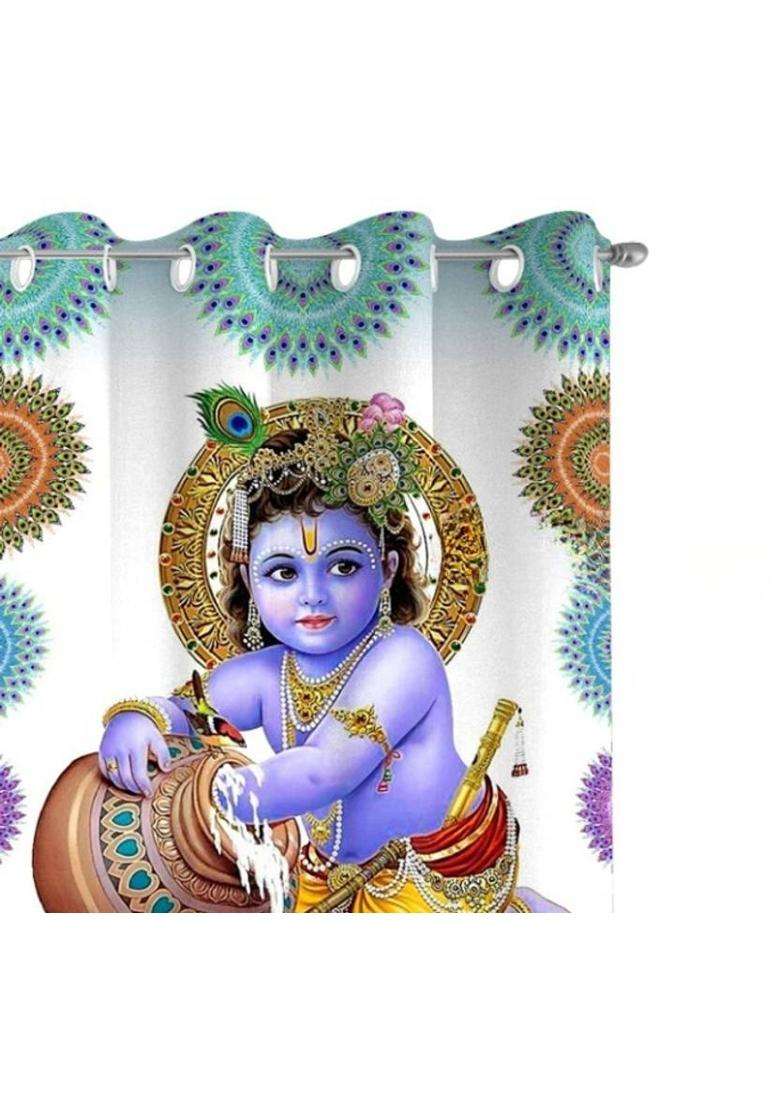 KAPRIDO 153 cm (5 ft) Window Polyester Room Darkening Curtain Single Curtain(makhan 3D Printed) - Indya