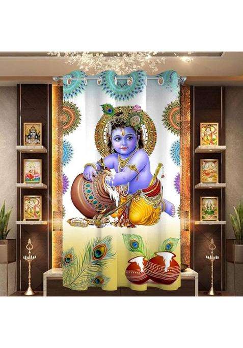 KAPRIDO 153 cm (5 ft) Window Polyester Room Darkening Curtain Single Curtain(makhan 3D Printed)