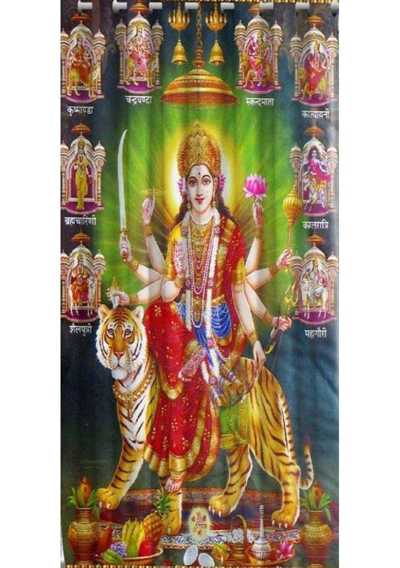REHAAN 153 cm (5 ft) Window Polyester Room Darkening Curtain Single Curtain(Green Navdurga ji Printed) - Indya