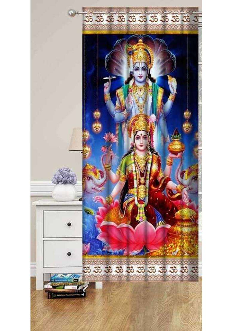 REHAAN 153 cm (5 ft) Window Polyester Room Darkening Curtain Single Curtain(Green Navdurga ji Printed) - Indya