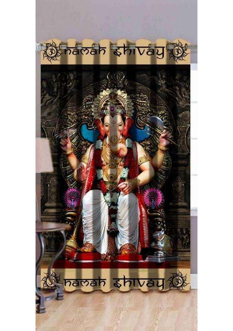 kitchDeco 152 cm (5 ft) Window Polyester Semi Transparent Curtain Single Curtain(Ganesh Ji 1 Printed) - Indya