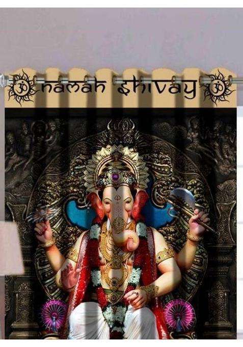 kitchDeco 152 cm (5 ft) Window Polyester Semi Transparent Curtain Single Curtain(Ganesh Ji 1 Printed)