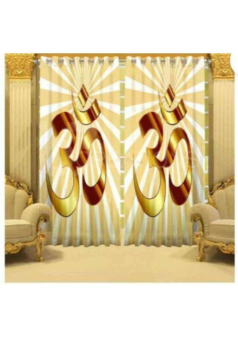 Mansi Texo Fab 152 cm (5 ft) Window Polyester Room Darkening Curtain (Pack Of 2)(Cream Printed) - Indya