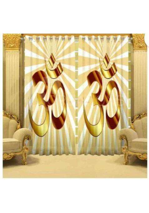 Mansi Texo Fab 152 cm (5 ft) Window Polyester Room Darkening Curtain (Pack Of 2)(Cream Printed)