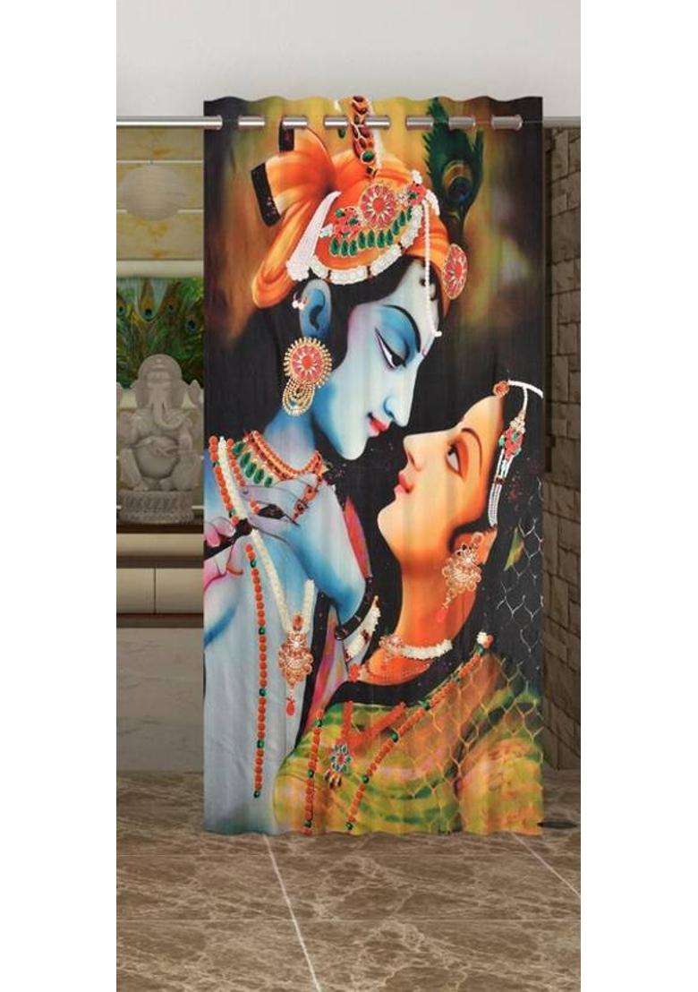 ROOKLEM 153 cm (5 ft) Window Polyester Room Darkening Curtain Single Curtain(Black Krishna 3D Printed) - Indya