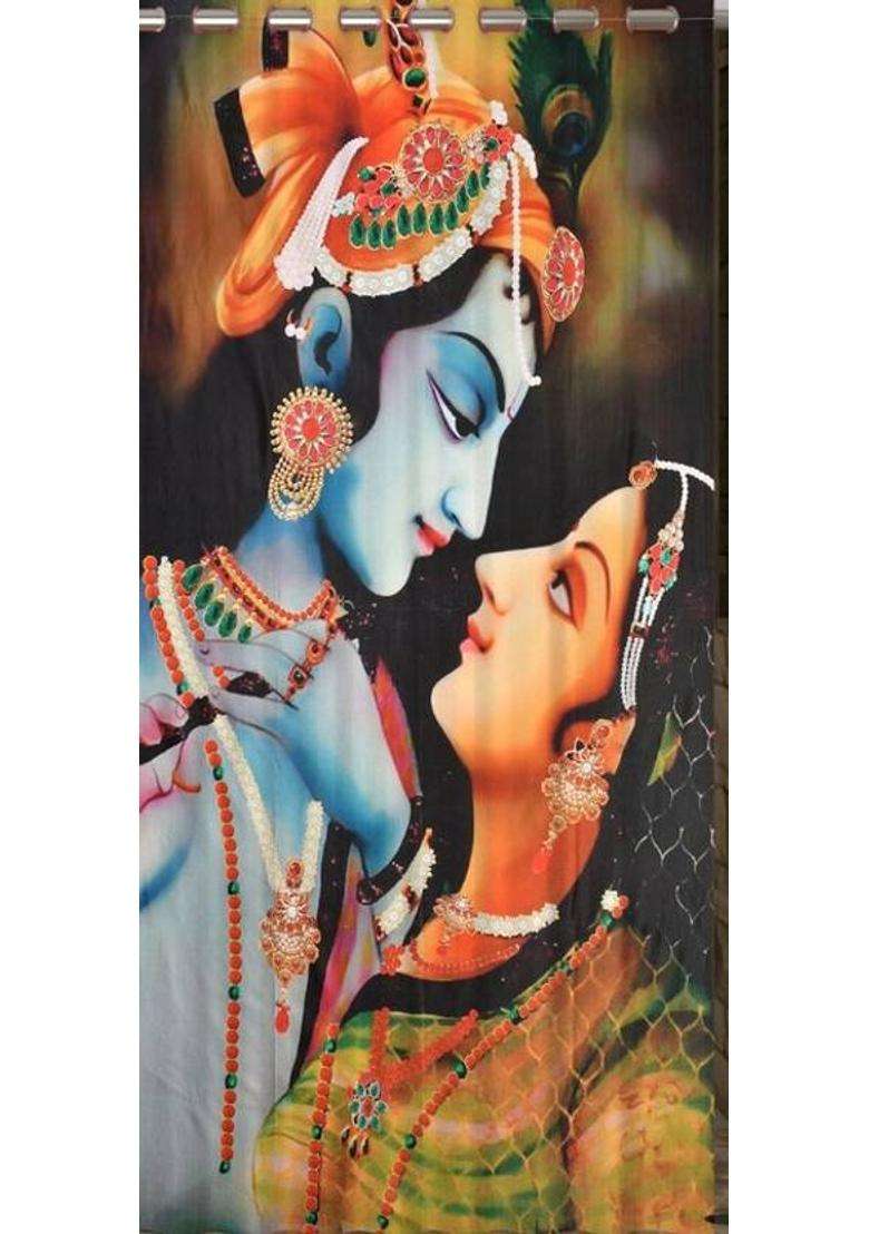 ROOKLEM 153 cm (5 ft) Window Polyester Room Darkening Curtain Single Curtain(Black Krishna 3D Printed) - Indya