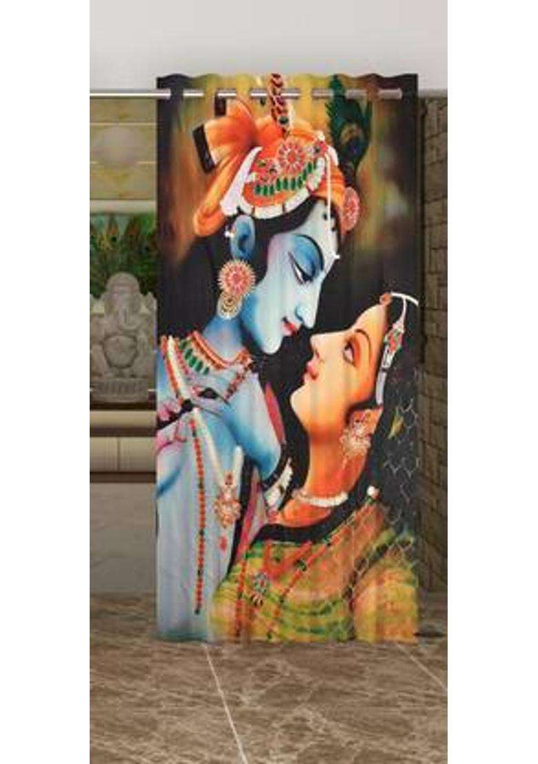 ROOKLEM 153 cm (5 ft) Window Polyester Room Darkening Curtain Single Curtain(Black Krishna 3D Printed) - Indya